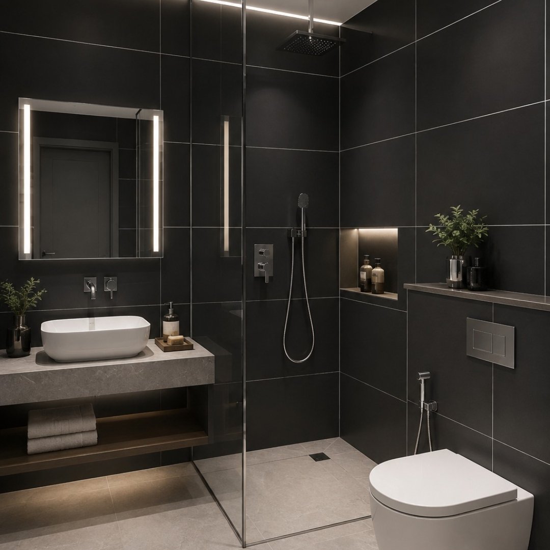 AL Z Black Plain Bathroom Tiles - My Home Studio